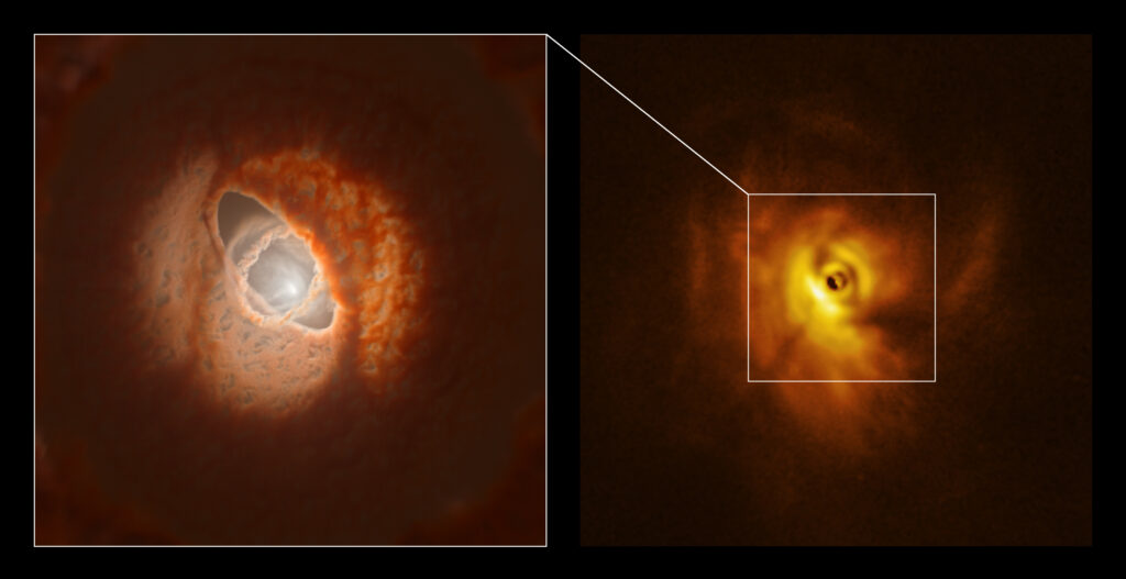 Deformed disk around the triple star system GW Orionis